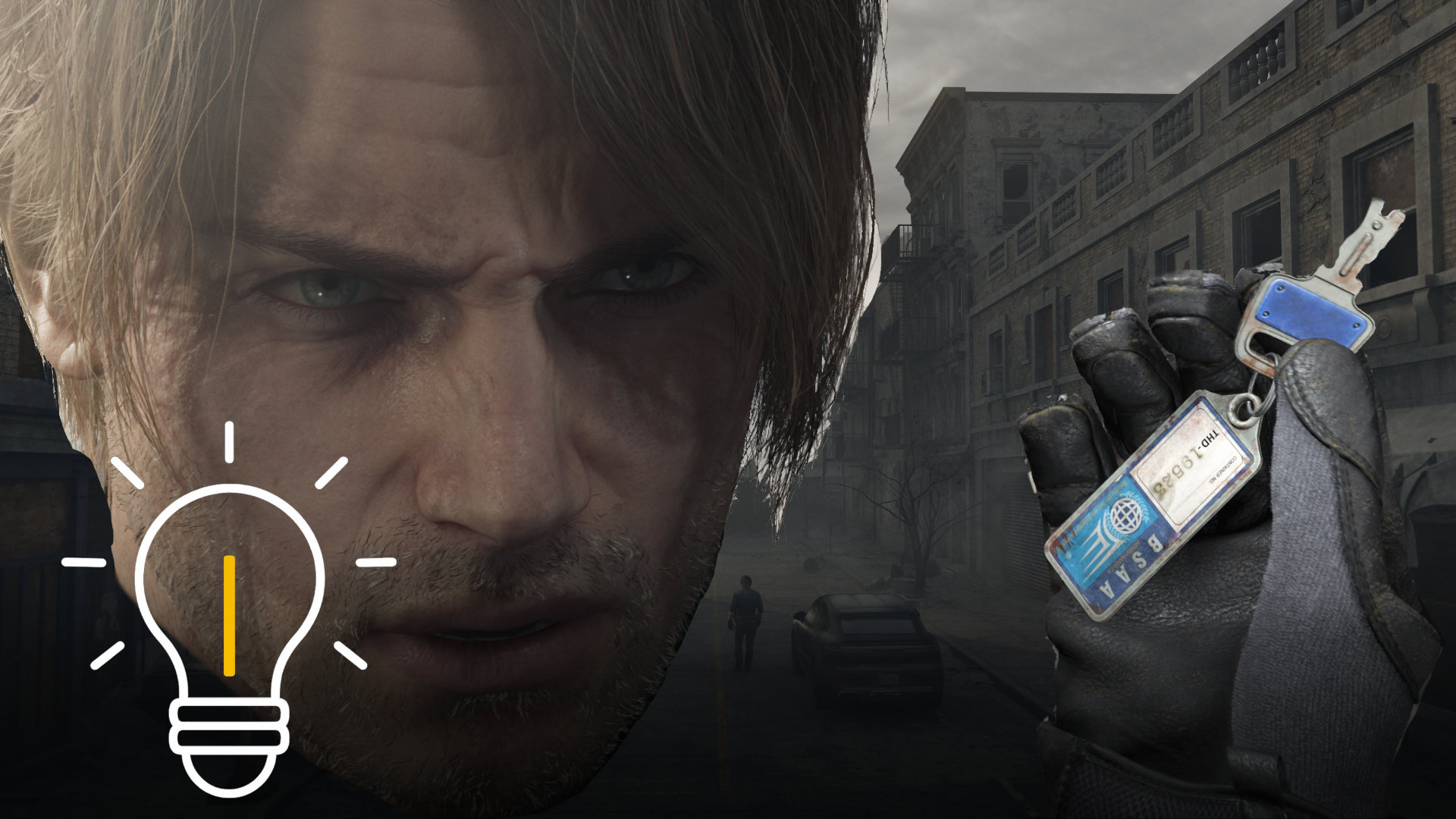 l Requiem: Leon S. Kennedy holding the BSAA key on a dark street in Raccoon City – guide to all container lo