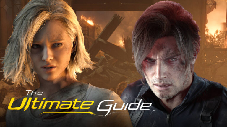 Resident Evil Requiem: Leon S. Kennedy und Protagonistin vor brennender Stadt – The Ultimate Guide mit Tipps, Codes und Lösungen.