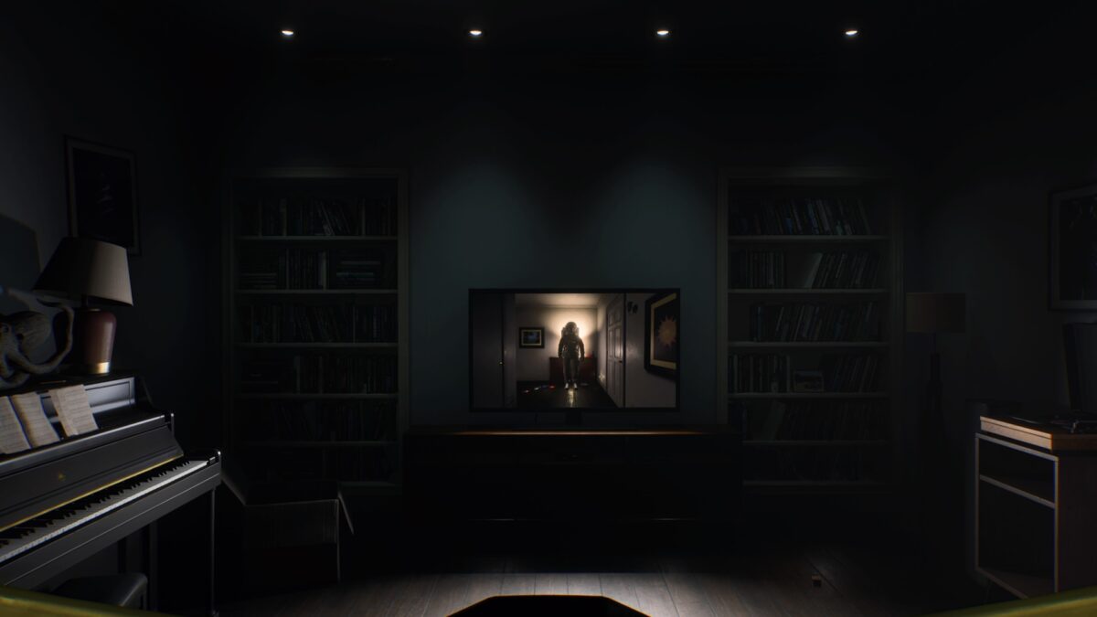 Selene sees an astronaut in her house in the PS5 game Returnal.