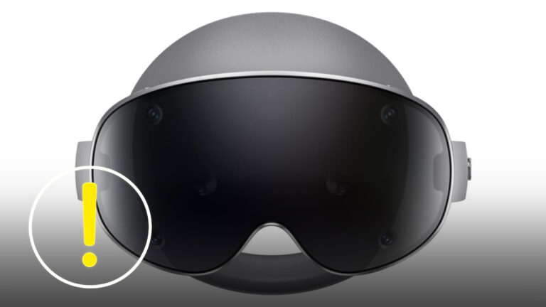 Frontansicht des Samsung Galaxy XR Headsets mit abgerundetem, schwarz verspiegeltem Visier und integrierten Kamerasensoren, die in der glatten Oberfläche sichtbar sind.