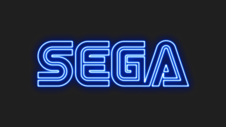 Blaues Sega-Logo auf schwarzem Hintergrund.