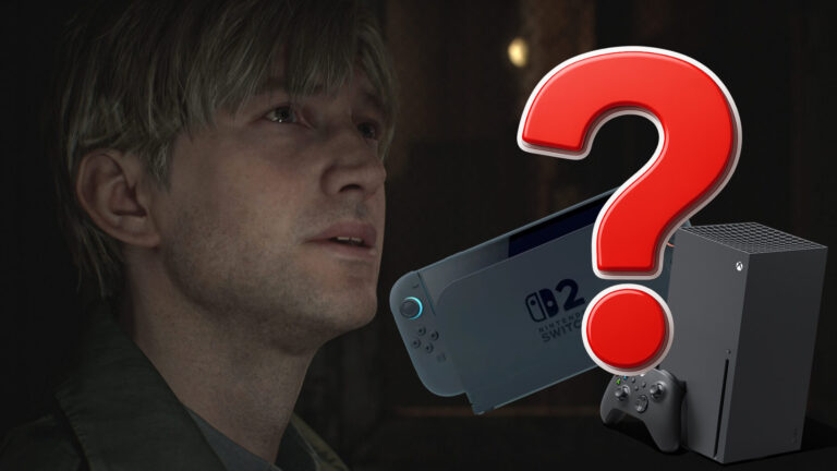 Ein Mann blickt fragend in die Luft. Neben ihm schweben eine Nintendo Switch 2 und eine Xbox Series X mit einem roten Fragezeichen in der Luft.