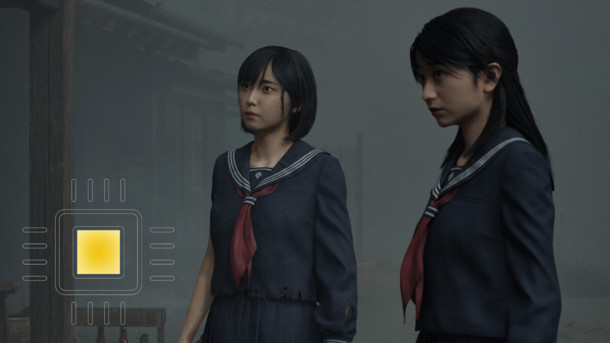 Two Japanese schoolgirls in blue uniforms.