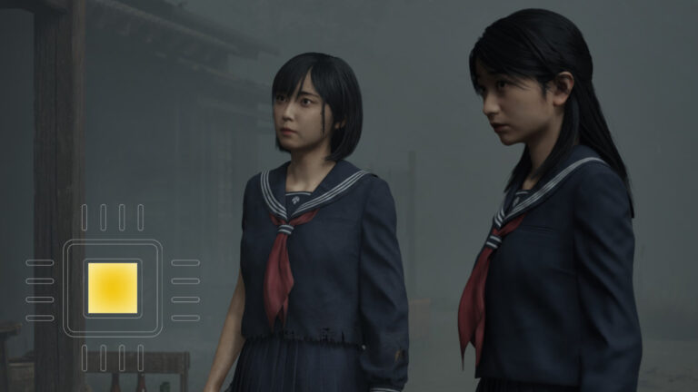 Two Japanese schoolgirls in blue uniforms.