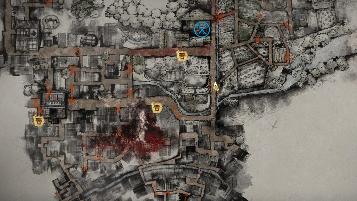 Eine Karte von Silent Hill f mit einer türkisen Markierung darauf.
