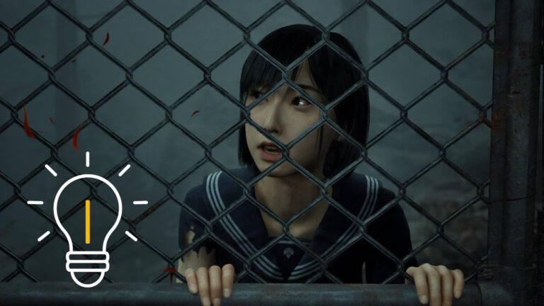 A Japanese schoolgirl looks worriedly through a barred door.