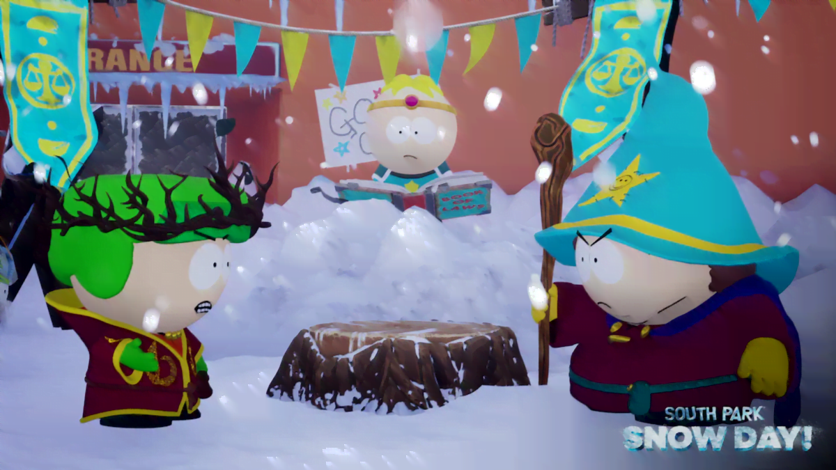 Stan und Cartman stehen sich in Southpark: Snow Day kampfbereit gegenüber.