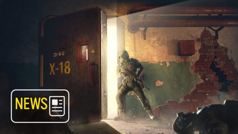 Stalker 2: Soldier bursts through an X-18 door in a destroyed bunker — a symbolic image representing update news and new content in the survival shooter.