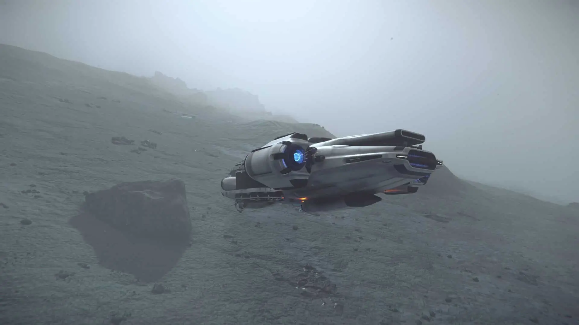 Prospector im Nebel auf einem Mond in Star Citizen