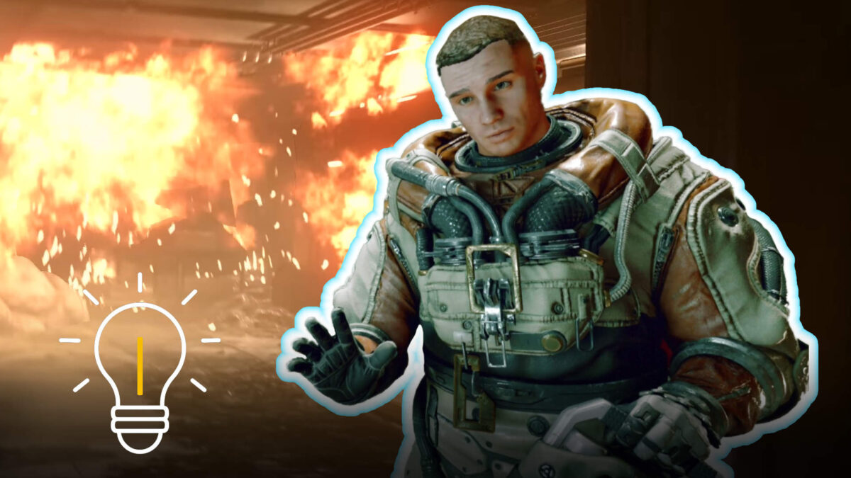 Starfield guide: Astronaut in front of an exploding spaceship — tips and tricks for combat, survival, and missions in the sci-fi RPG.