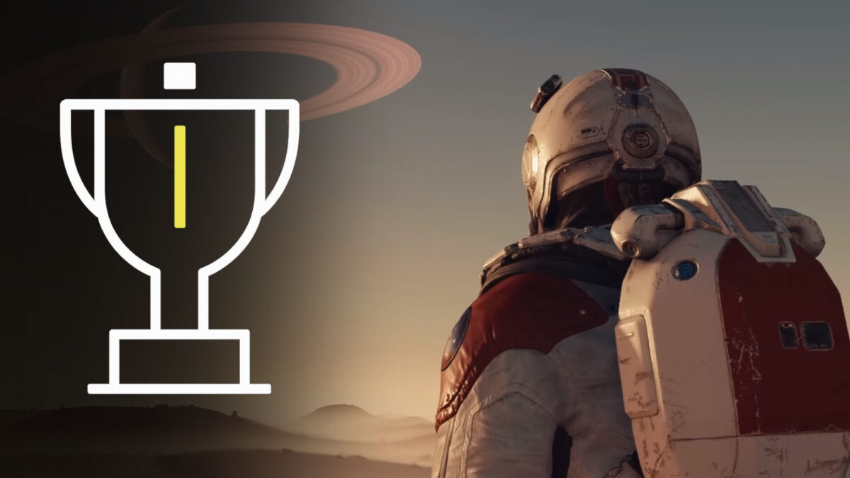 Ein Astronaut geht in Starfield auf einem fremden, felsigen Planeten spazieren.