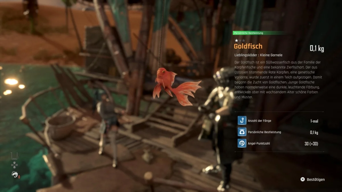 Eine Infotafel in Stellar Blade bietet Informationen über einen gefangenen Goldfisch.