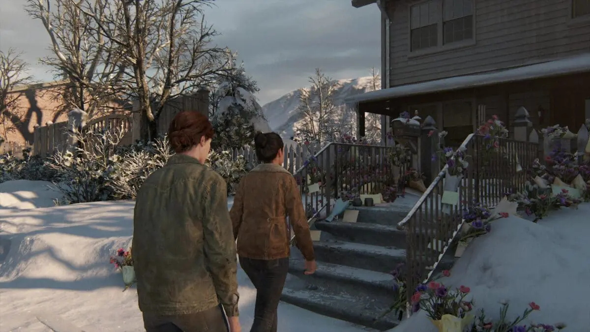 Ellie und Dina gehen auf Joels Haus in The Last of Us 2 zu