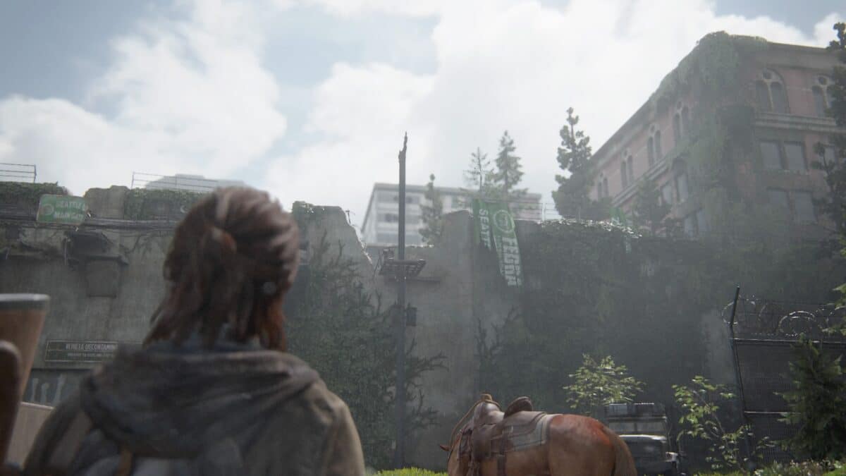 Ellie blickt auf einen Riss in einer großen Mauer in The Last of Us 2.