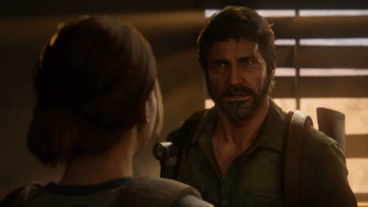 Ellie und Joel sprechen sich in der Cafeteria des Hotels in The Last of Us Part 2 aus.