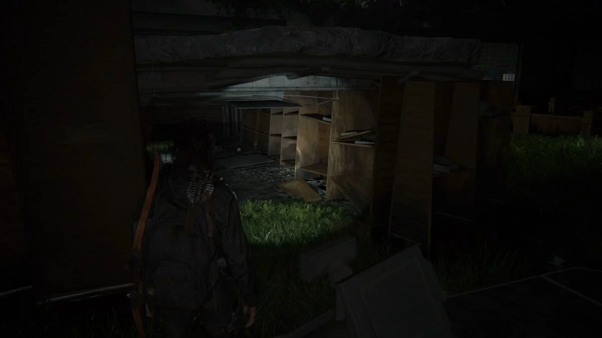 Ellie findet in The Last of Us 2 eine Sammelkarte in einem alten Regal.