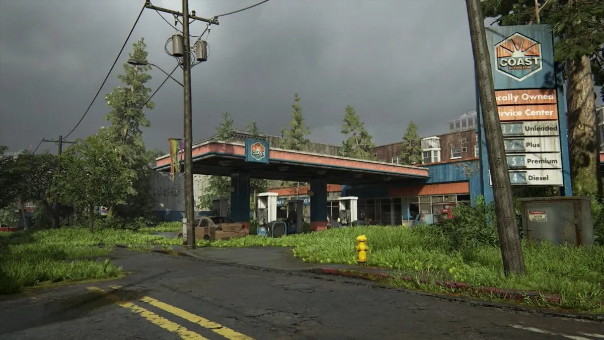 Eine verlassene Tankstelle in Capitol Hill in The Last of Us 2