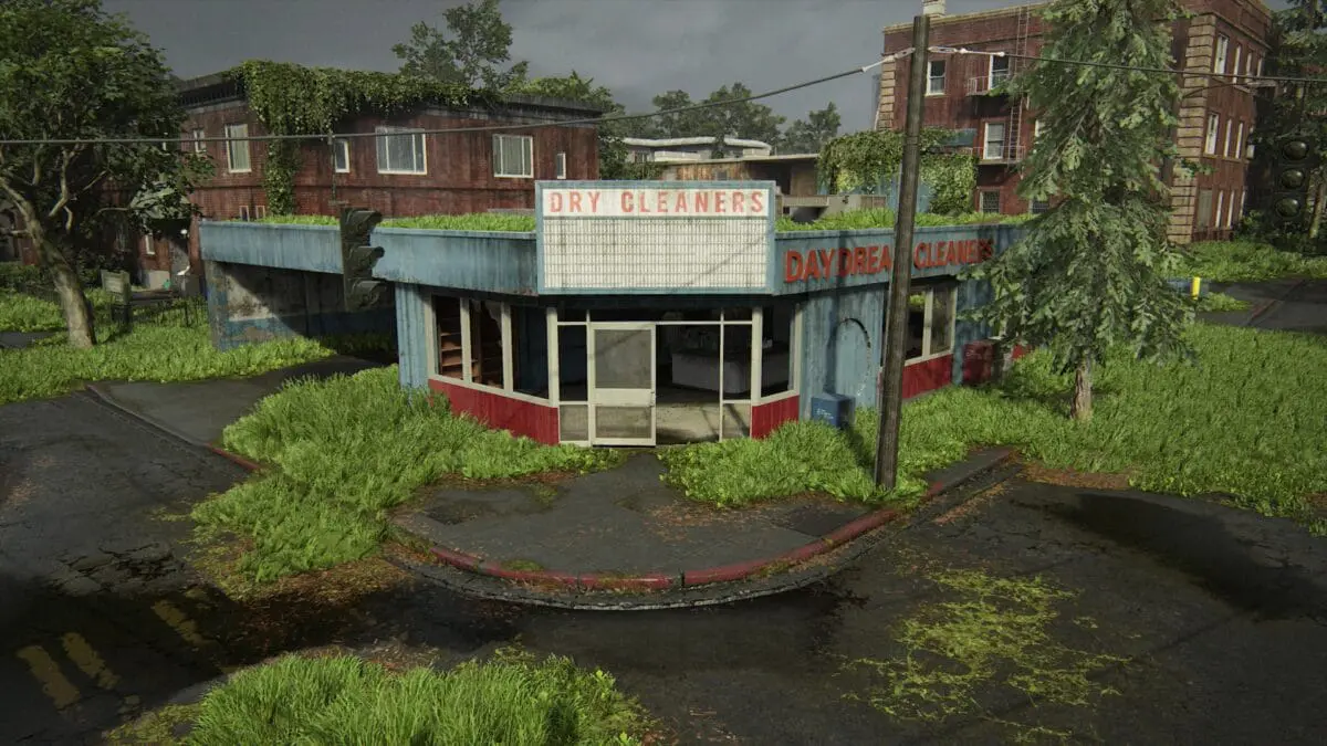 Blick auf die Wäscherei Daydream Cleaners in Capitol Hill in The Last of Us 2