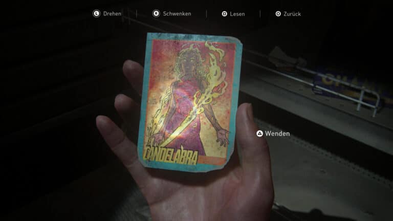 The front page of the trading card Candelabra in The Last of Us 2