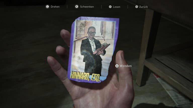Front page of the trading card Kinnard, ESQ. in The Last of Us 2