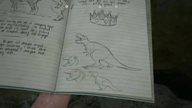 Tagebucheintrag zum Tyrannosaurus Rex in The Last of Us 2