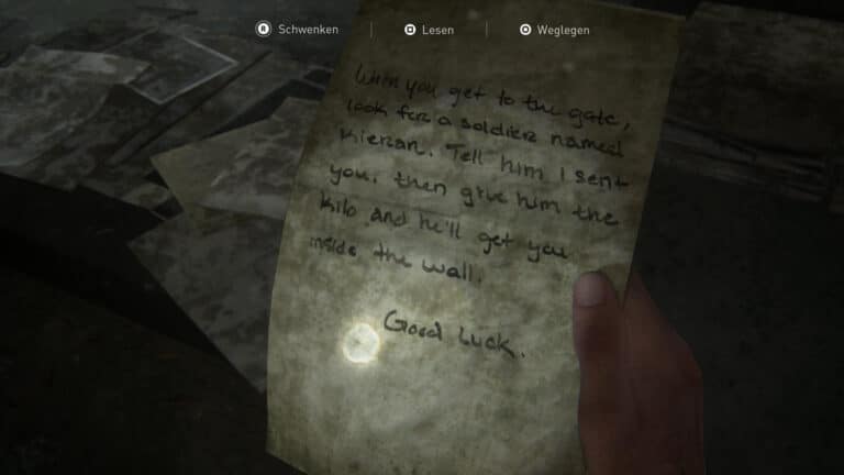 Das Artefakt Flüchtlings-Notiz in The Last of Us 2