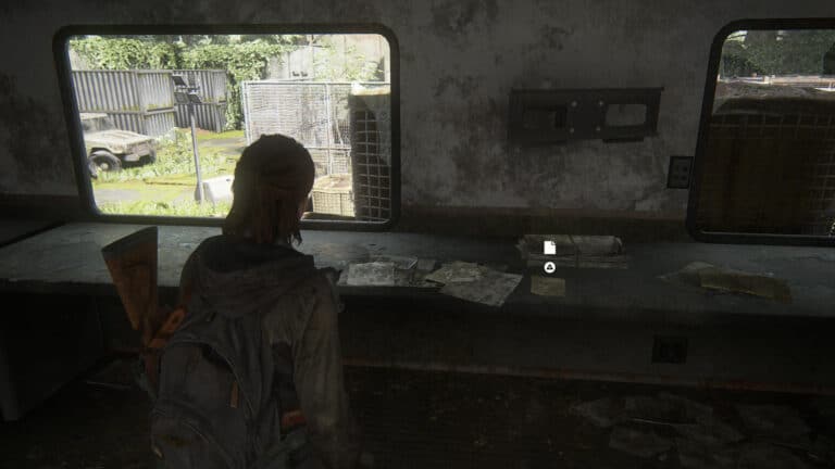 Das Artefakt Flüchtlings-Notiz auf einem Tisch in einer mobilen FEDRA-Station in The Last of Us 2