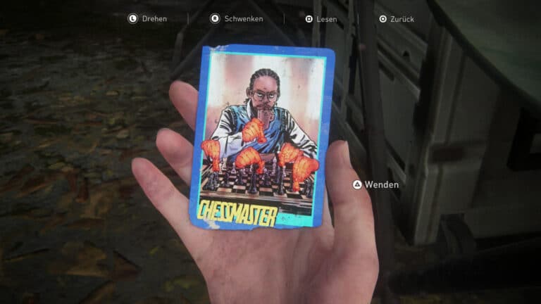 The front side of the Chessmaster trading card in The Last of Us 2