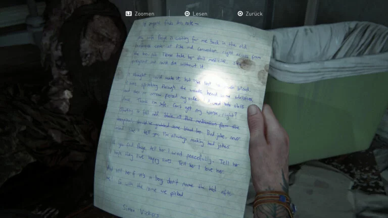 Das Artefakt "Bitte des sterbenden Ehemannes" in The Last of Us 2.