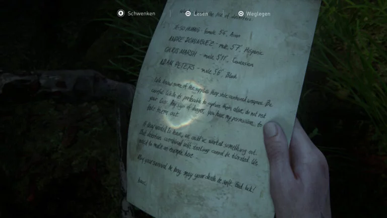 Das Artefakt "WLF- Liste der Zielpersonen" in The Last of Us 2