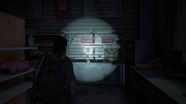 Die Werkbank im Medikamentenraum in Weston's Pharmacy in The Last of Us 2