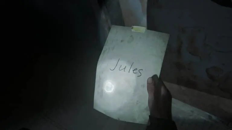 Zettel mit der Aufschrift Jules, das Artefakt U-Bahn-Station-Notiz in The Last of Us 2