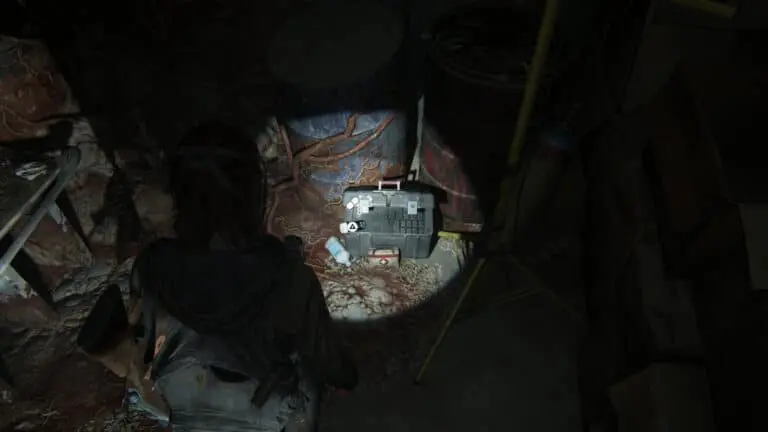 Zusätze in vom Cordyceps-Pilz überwucherten Lagerraum in den Wartungstunneln in The Last of Us 2