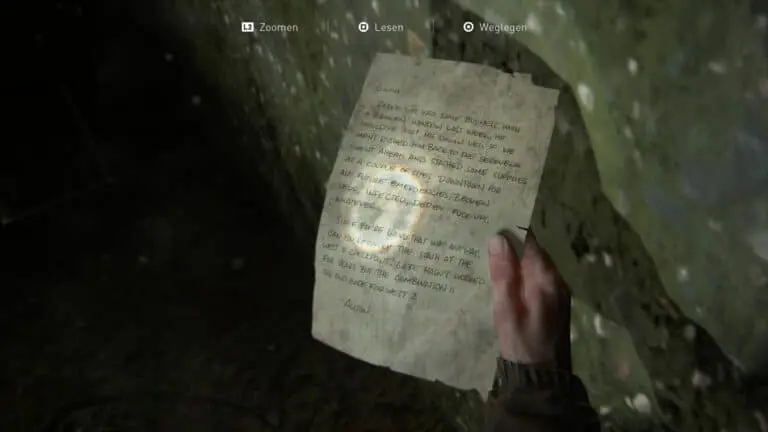Das Artefakt Gemeinschaftliche WLF-Vorratskiste-Notiz in The Last of Us 2