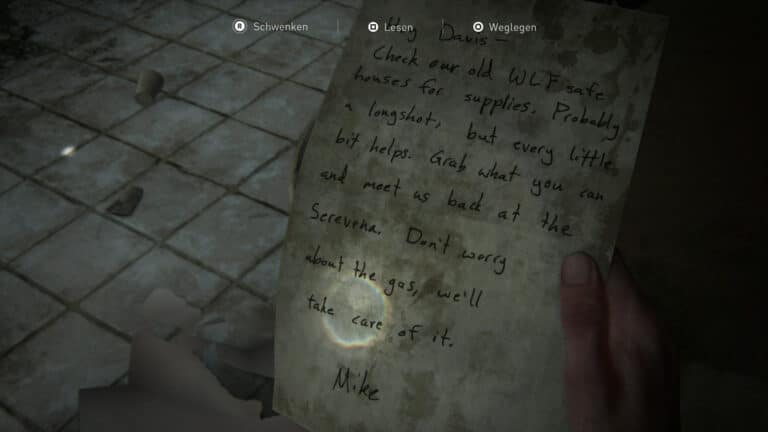 Das Artefakt Vorräte im WLF-Versteck-Notiz in The Last of Us 2