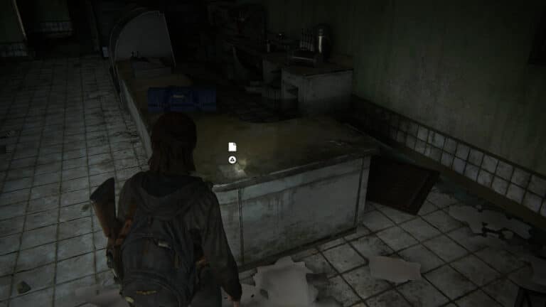 Auf dem Tresen liegt das Artefakt Vorräte im WLF-Versteck-Notiz in The Last of Us 2