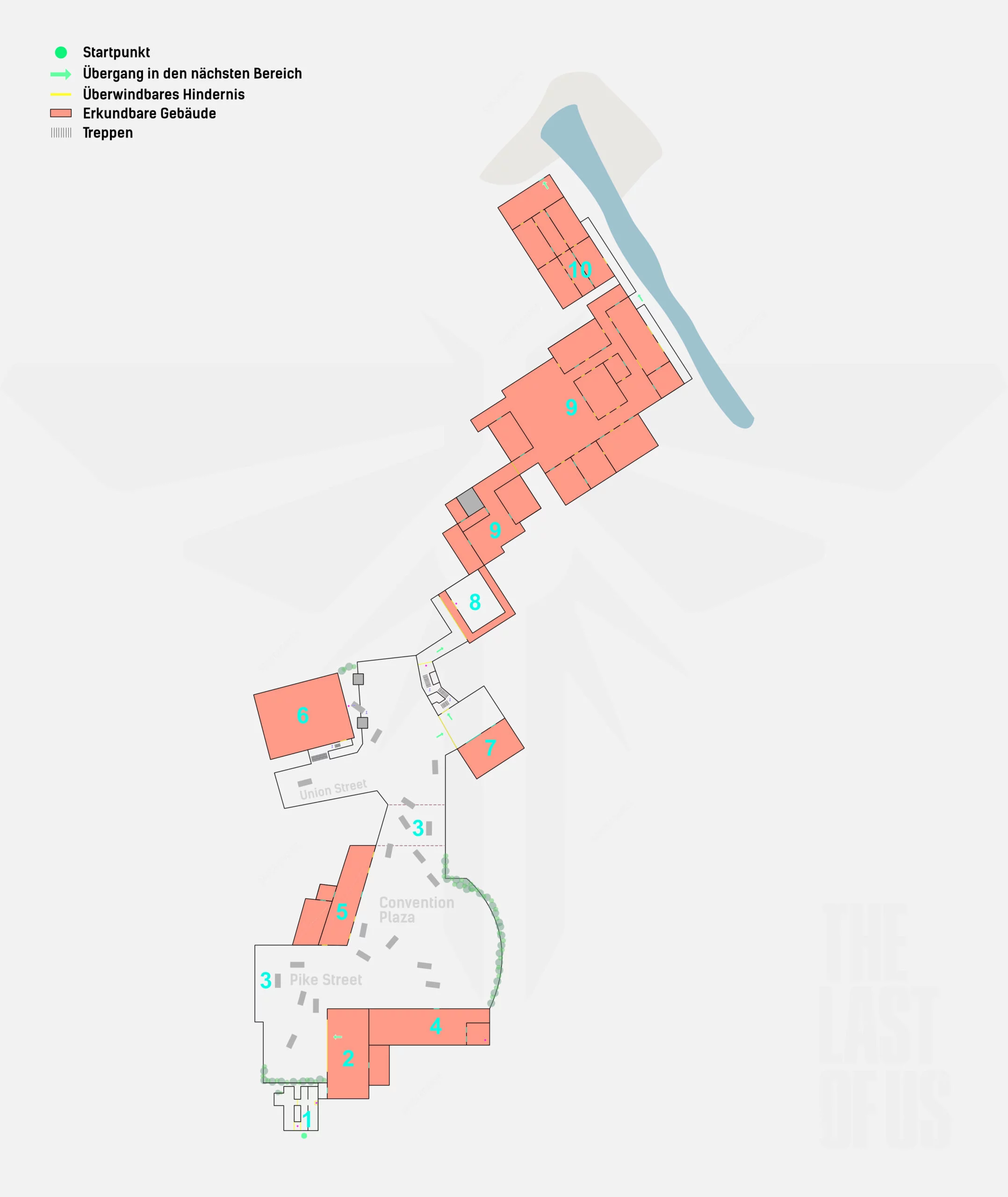 Karte The Last of Us 2, Convention Center und Umgebung mit Markierungen