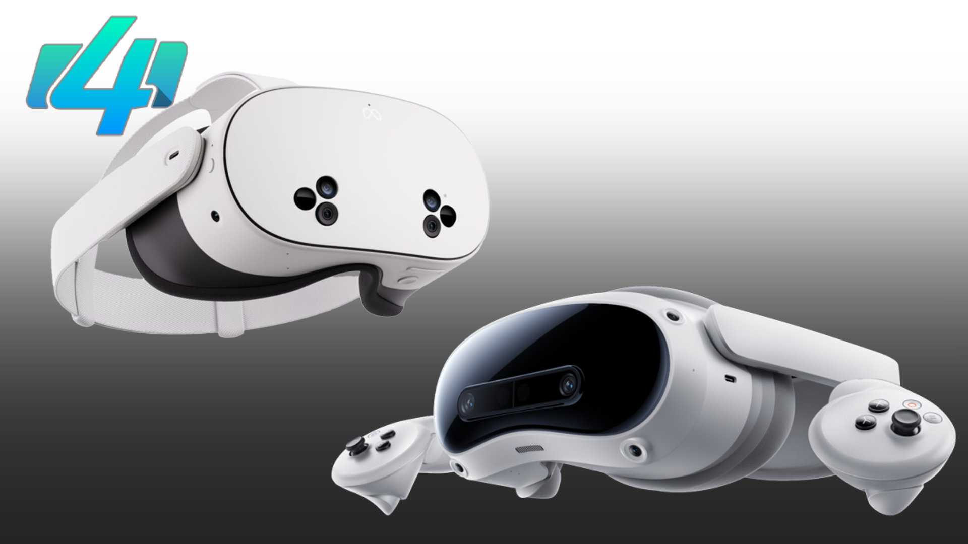 Eine Meta Quest 3S und eine Pico 4 Ultra mit zwei Controllern.