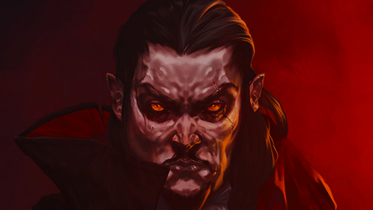 Der ikonische Vampir aus dem Spiel Vampire Survivors schaut dich direkt an. Update Titelbild