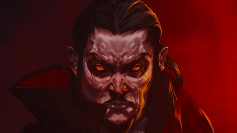 Der ikonische Vampir aus dem Spiel Vampire Survivors schaut dich direkt an. Update Titelbild