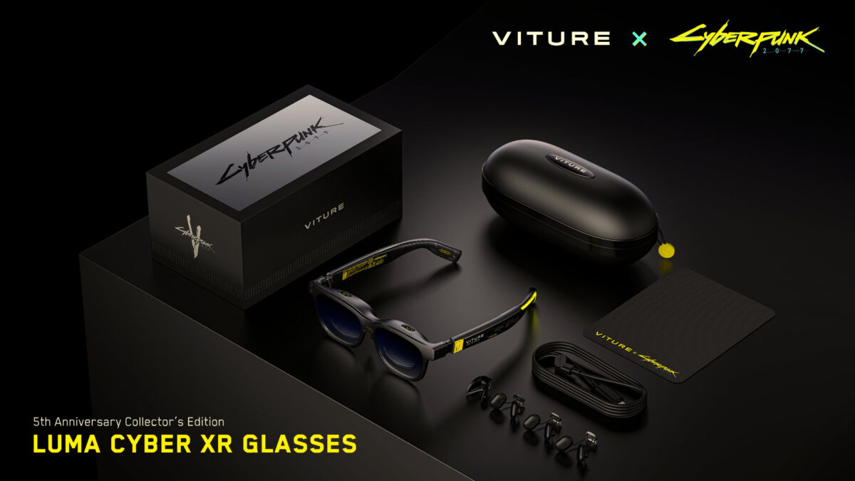 Viture x Cyberpunk 2077 Luma Cyber XR Glasses – Lieferumfang der 5th Anniversary Collector’s Edition mit Brille, Case und Zubehör