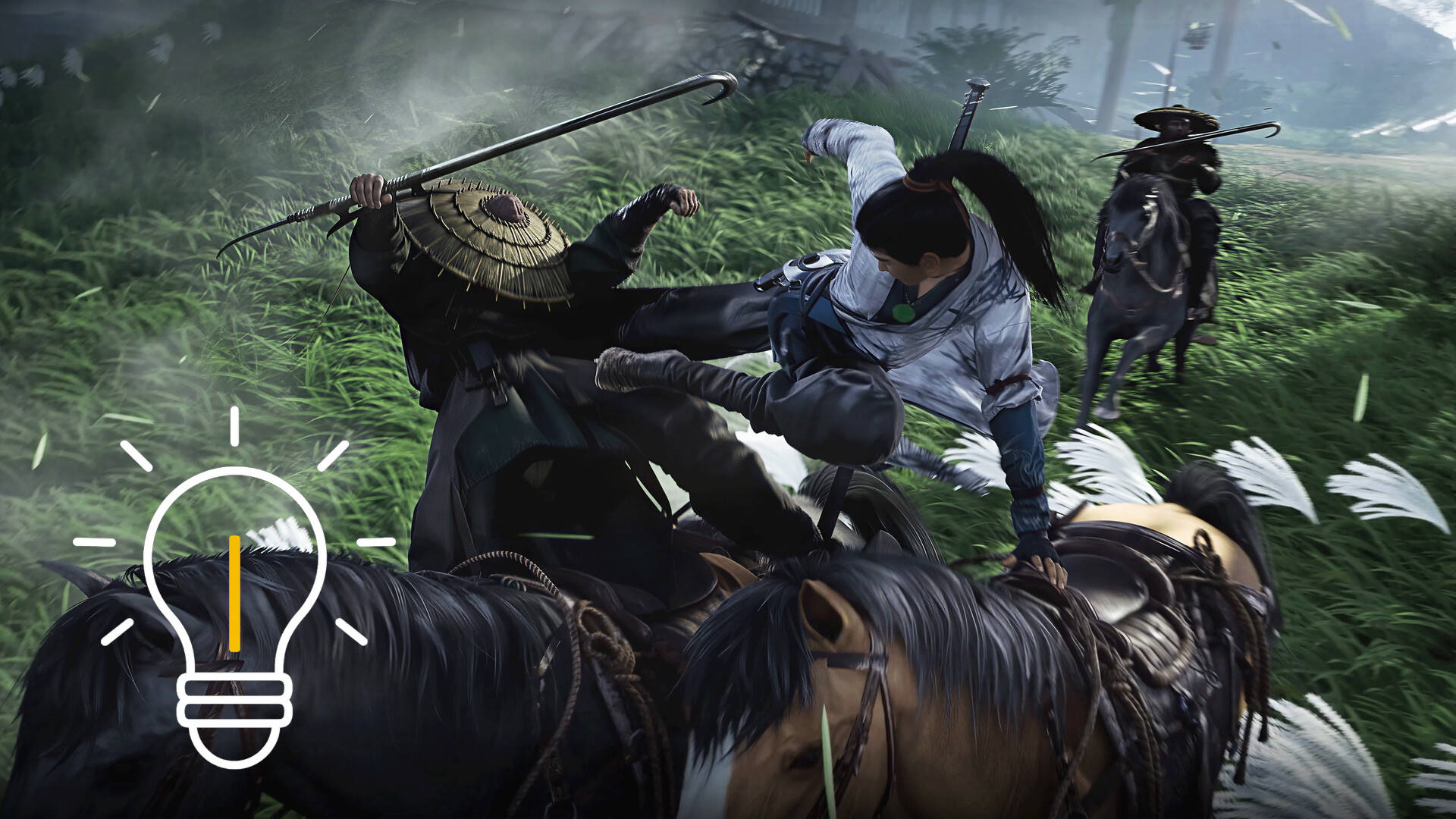 Ein Kämpfer tritt einem Gegner gegen den Brustkorb.