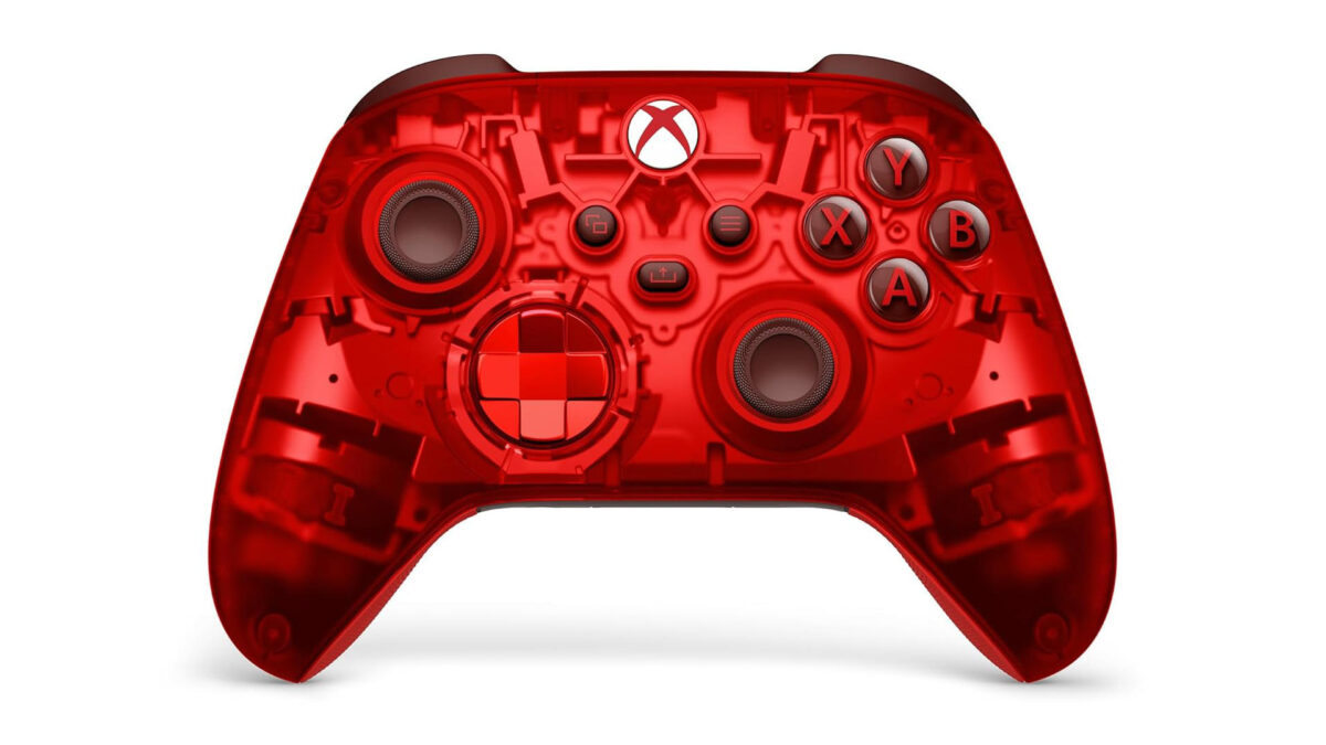 A red Xbox Wireless Controller in the Pulse Cipher Special Edition.