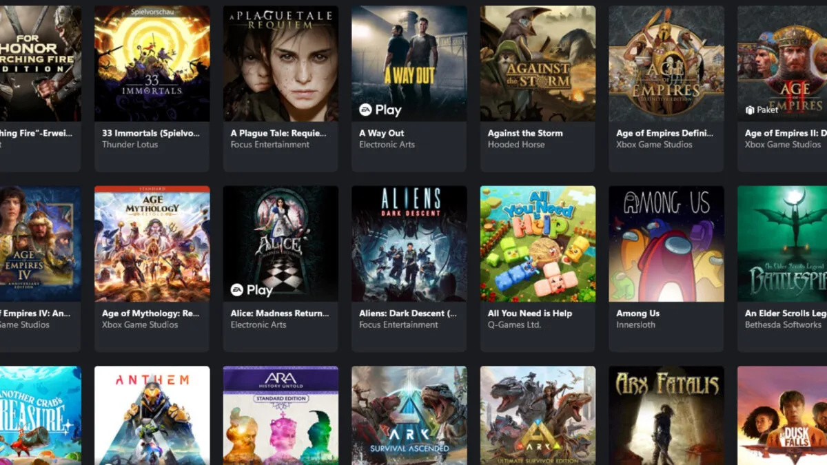 Übersicht verschiedener Spiele im Xbox Game Pass.