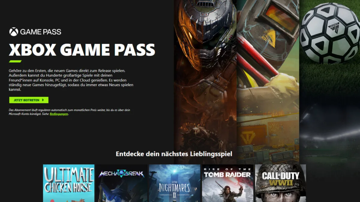 Erste Infos zum Xbox Game Pass in Textform - daneben mehrere Bilder aus bekannten Spielen.