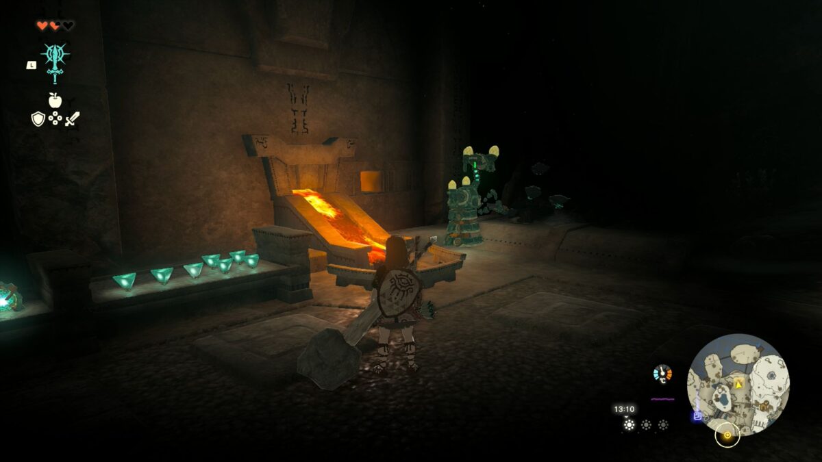 In der Minenhöhle auf der Verlassenen Himmelsinsel trifft Link auf ein Alchemiekonstrukt.