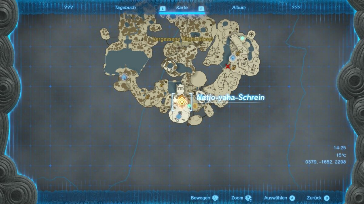 Der Standort des Natjo-yaha-Schreins auf der Karte von Zelda: Tears of the Kingdom.