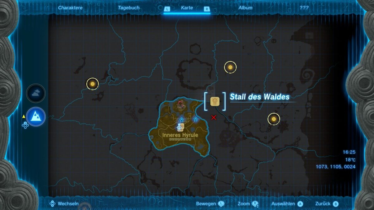 Der Standort des "Stall des Waldes" auf der Karte von Zelda: Tears of the Kingdom. 