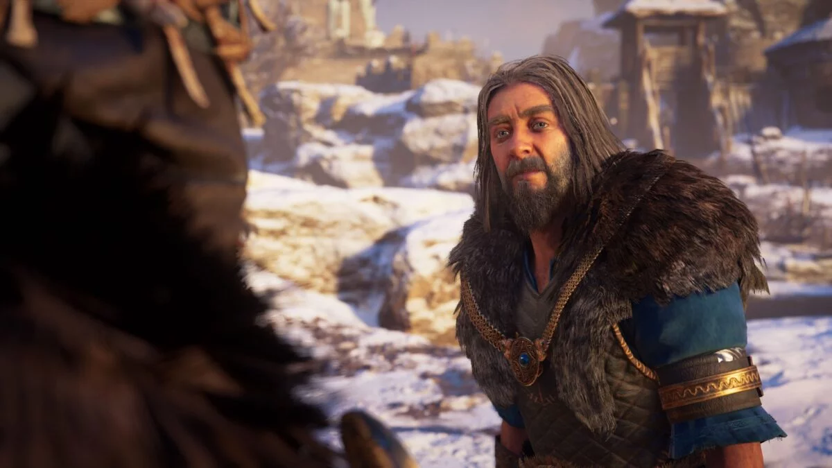 Jarl Hemig und Eivor sprechen über alte Zeiten in Assassin's Creed Valhalla.