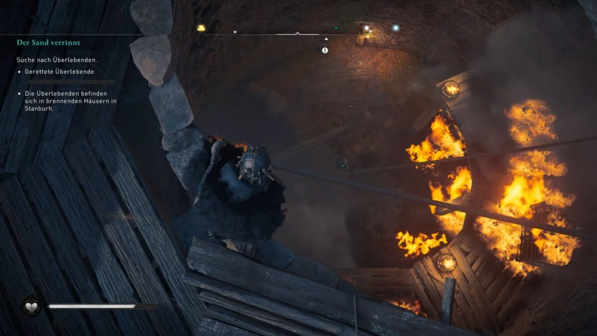 Eivor rettet ein überlebendes Paar aus dem Feuer in Assassin's Creed Valhalla. © Ubisoft / S4G